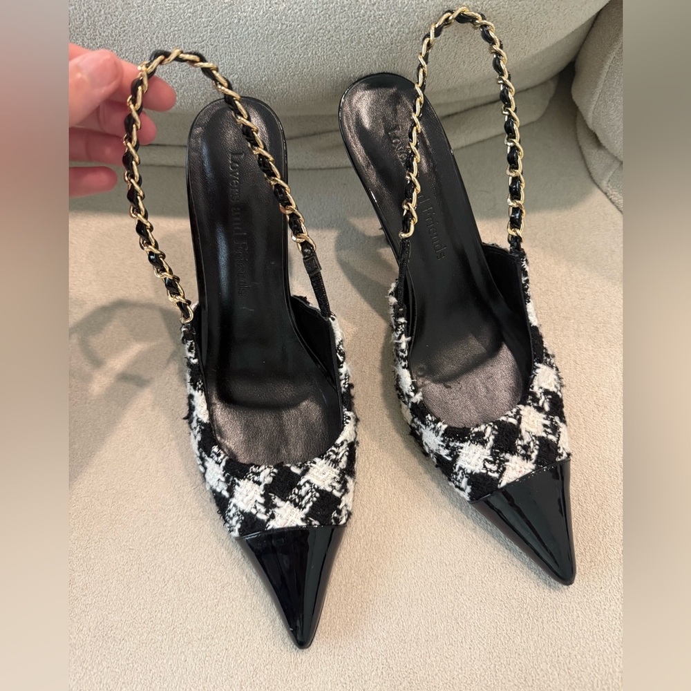 Chic Black and White Slingback Heels - Picture 3 of 6
